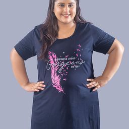 CUPID Plus Size Women Navy Blue Print Longline Top-picture-22