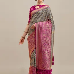 KAVINDI Woven Design Pure Silk Saree-image-17