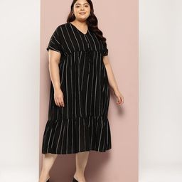 Sztori Plus Size Cotton Linen Tie-Up Striped A-Line Midi Dress-picture-20