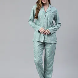 DRAPE IN VOGUE Women Blue & White Printed Nightsuit-image-81