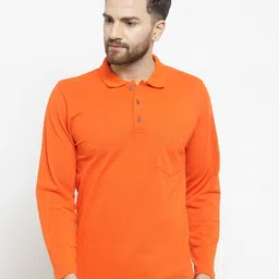 Kalt Men Orange Solid Polo Collar T-shirt-image-52