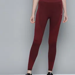 HRX by Hrithik Roshan Women Burgundy Solid Running Cropped Seamless Tights-picture-4