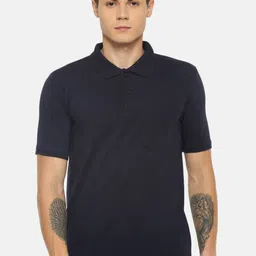 Dollar Men Navy Blue Solid Polo Collar T-shirt-image-75