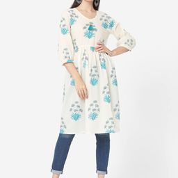 Fourleaf Floral Printed Cotton A-Line Kurta-picture-52
