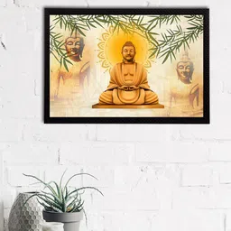 eCraftIndia Gold-Toned & Yellow Meditating Lord Buddha Satin Matt Textured UV Wall Art-image-45