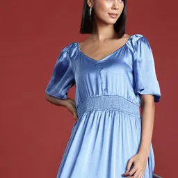 all about you Satin Finish Smocked Maxi Dress-image-76