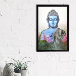 eCraftIndia Blue & Grey Meditating Lord Buddha Satin Matt Textured UV Wall Painting-14