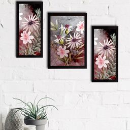 eCraftIndia Set of 3 Multicoloured Satin Matt Texture Floral UV Wall Art-19