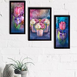 eCraftIndia Set of 3 Multicoloured Satin Matt Texture Floral UV Wall Art-image-54