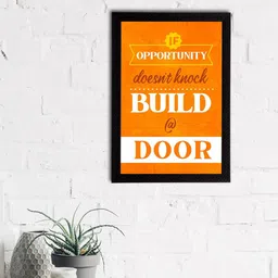 eCraftIndia Orange & White "If Opportunity Doesn't Knock Build @ Door" Quote Matt Texture UV Art Painting-image-12