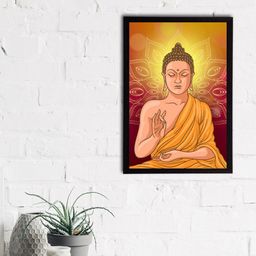 eCraftIndia Orange & Yellow Meditating Lord Buddha Satin Matt Texture UV Wall Art-image-80