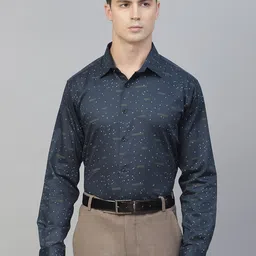 MANQ Men Navy Blue Smart Printed Semiformal Shirt-image-56