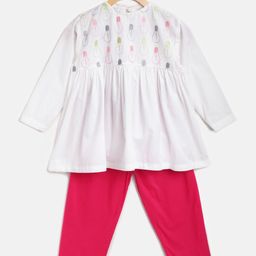 Kids Clan Girls White & Pink Embroidered Night Suit KCN-301A-image-96