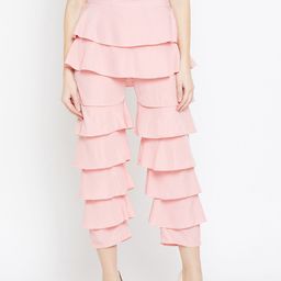 Bitterlime Women Pink Loose Fit Solid Tiered Culottes-image-95