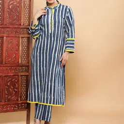 BohoJazz Indigo Stripe with Yellow Pop Kurta Pant-23