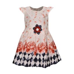 Wish Karo Girls White & Orange Printed Fit and Flare Dress-image-55