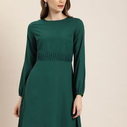 her by invictus Women Green Solid A-Line Dress-picture-38