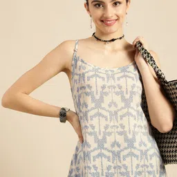 Sangria Women Cream-Coloured & Blue Printed Cotton Kurta-13