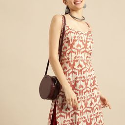 Sangria Women White & Rust Red Printed Cotton Kurta-image-48