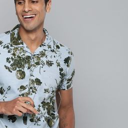 HERE&NOW Men Blue & Green Slim Fit Printed Casual Shirt-image-41