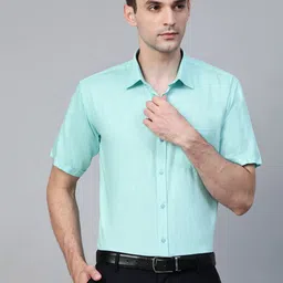 MANQ Men Blue Semi-Slim Fit Solid Formal Shirt-image-15