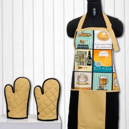SWAYAM Black & Beige Cotton Kitchen Linen Set-37