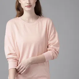Roadster Women Peach-Coloured Drop-Shoulder Sleeves Solid Sweatshirt-picture-49