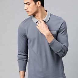 Roadster Men Grey Solid Polo Collar T-shirt-image-56