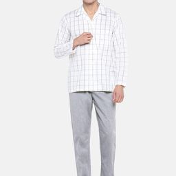 Sweet Dreams Men White & Grey Checked Night suit-image-9