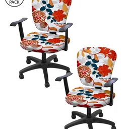 Cortina Set of 2 White & Orange Printed Chair Covers-16