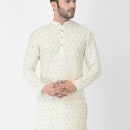 DEYANN Men Off White Geometric Thread Work Kurta-image-77