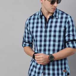 Roadster Men Navy Blue Gingham Checks Checked Casual Shirt-image-3