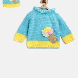 CHUTPUT Kids Blue & Yellow Solid Sweater with Applique Detail-4