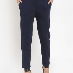 Clora Creation Women Navy Blue Solid Cropped Woollen Trousers-image-61