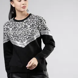 Tokyo Talkies Women Black & Silver-Toned Printed Sweatshirt-image-96