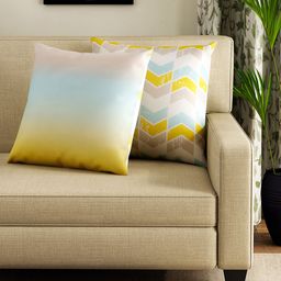 HOUZZCODE Off-White & Blue Set of 2 Printed Double-Sided 16'' x 16'' Square Cushion Covers-9