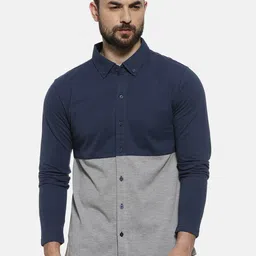 Campus Sutra Men Blue & Grey Regular Fit Colourblocked Casual Shirt-image-1