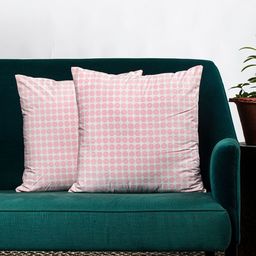 Contrast Living Set Of 2 White & Pink Geometric Printed Square-Shaped Cushion Cover-8