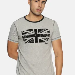 Steenbok Men Grey Melange Printed Round Neck Pure Cotton T-shirt-image-37