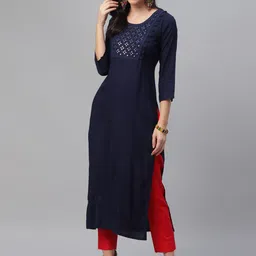 Libas Women Blue Ethnic Motifs Yoke Design Mirror Work Kurta-22