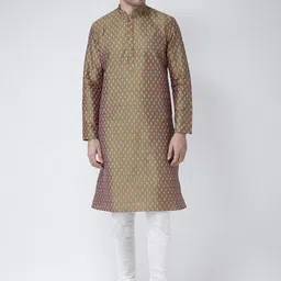 DEYANN Men Green & Peach-Coloured Printed Straight Kurta-picture-25