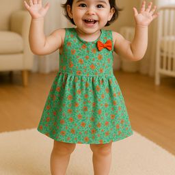 Kidbea Girls Floral Printed Round Neck Cotton Applique Fit & Flare Dress-image-13