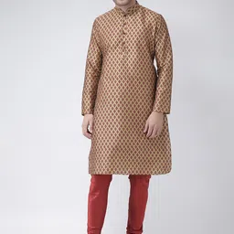 DEYANN Men Brown & Beige Printed Straight Kurta-picture-6
