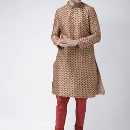 DEYANN Men Brown & Red Printed Straight Kurta-image-58