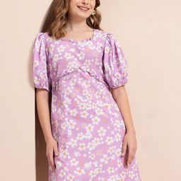 Mast & Harbour Floral Print Ruffled A-Line Dress-image-76