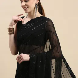 VAIRAGEE Embellished Striped Sequinned Saree-image-5
