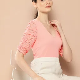 her by invictus Lace Detail Puff Sleeve Top-47