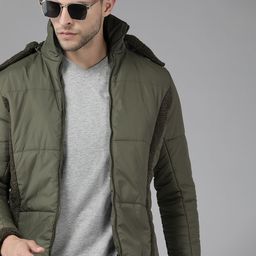Roadster Men Olive Green Solid Padded Jacket-45