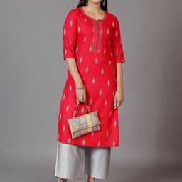 Libas Geometric Woven Design Notch Neck Zari Kurta-image-7