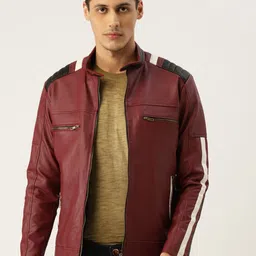 Leather Retail Men Maroon Solid Lightweight Biker Jacket-picture-37